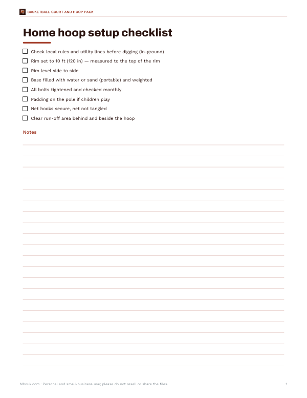 Preview of Printable Basketball Hoop Install Checklist